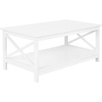Table basse rectangulaire 100 x 55 cm en mdf blanc avec plateau de rangement pour salon de style traditionnel, ...