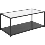Beliani - table basse rectangulaire en verre et métal noir avec plateau de rangement en imitation bois ... Beliani - table basse rectangulaire en verre et métal noir avec plateau de rangement en imitation bois ...