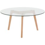Beliani - table basse ronde en verre tremp solide et bois clair 90 cm de diamtre minnesota