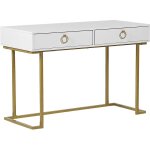 Table console blanche et dore avec 2 tiroirs poignes design idale comme coiffeuse ou bureau pour chambre ...