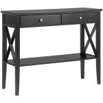 Table console noire en bois et mdf avec 2 tiroirs et une etag�re de style moderne pour int�rieur scandinave ...