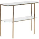 Table console en verre effet marbre blanc pieds mtalliques dors glam calvert
