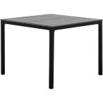 Table de jardin carre 95 x 95 cm avec plateau en bois artificiel gris et pieds en aluminium noir au ...
