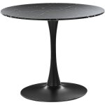 Beliani - table de salle  manger industrielle effet marbre noir ronde mdf base en mtal 90 cm boca