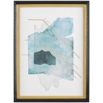 Tableau affiche d'art abstrait bleu et dor� avec cadre assorti 30 x 40 cm d�coration id�ale pour composition ...