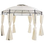 Tonnelle pavillon de jardin rond beige avec rideaux pratiques et structure en acier look el�gant pour ...