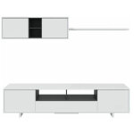 Habitdesign - meuble tv hugo 3 portes et 1 niche avec tagre murale l200cm - blanc - blanc