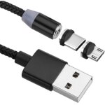 Câble de charge 2 en 1 usb - a 2. 0 mâle vers usb - c et connecteurs magnétiques micro usb 2 m tressé ... Câble de charge 2 en 1 usb - a 2. 0 mâle vers usb - c et connecteurs magnétiques micro usb 2 m tressé ...