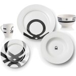 Set 26 pices de vaisselle avec logo en noir, en faence : 18 pices de vaisselle (6 assiettes (assiette ...