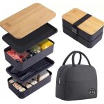 Bento lunch box 2 couches boite repas compartiment 1200 ml lunchbox herm�tique avec couverts kit et sac ...