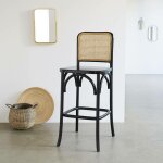 Berah getah - tabouret de bar en acajou massif et cannage noir
