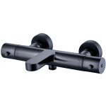 Mitigeur robinet mural thermostatique en laiton pour bain et douche - noir mat - barre, flexible de douche ...