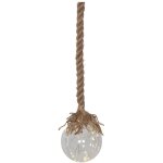 Suspension boule lumineuse 'jutta' en verre sur corde de jute, 15 led dew drop, piles + minuteur, transparente ... Suspension boule lumineuse 'jutta' en verre sur corde de jute, 15 led dew drop, piles + minuteur, transparente ...