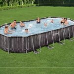 Piscine hors sol ovale power steel 732 x 366 x 122 cm dcor bois - bestway