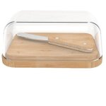 Beurrier en verre / bambou avec couteau - pebbly - nba152
