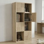 Biblioth�que, 60x30x125cm, biblioth�que basse, 8 compartiments avec 4 portes, �tag�re de rangement, meuble ...