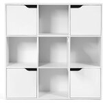 Relax4life - bibliothque 9 compartiments avec 5 portes, armoire de rangement en bois avec 3 tagres ...