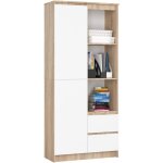 Akord - biblioth�que de bureau r11 ch�ne sonoma 80 cm 1 porte 2 tiroirs fa�ade blanche mat 7 �tag�res ...