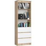 Akord - biblioth�que de bureau r60 ch�ne sonoma 60 cm 3 tiroirs fa�ade blanche mat 3 �tag�res 60x35x180 ...