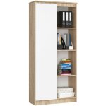 Akord - biblioth�que de bureau r80 ch�ne sonoma 80 cm 1 porte fa�ade blanche mat 8 �tag�res 80x35x180 ...