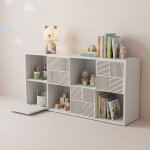 Biblioth�que enfant, 125x30x60cm, meuble de rangement enfant � 8 compartiments avec 4 portes, �tag�re ...