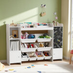 Biblioth�que enfant, meuble de rangement jouets enfant avec 8 bo�tes amovibles 8 �tag�res, 3 portes et ...