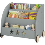 Woltu - biblioth�que pour enfants �tag�re � jouets 3 niveaux, organiser pour livres avec roues, gris