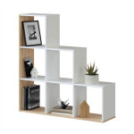 Pegane - bibliothque escalier cube coloris chne candiene / blanc artic - hauteur 110 x longueur 108 ...
