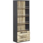 Beliani - biblioth�que etag�re noire et bois clair avec porte spacieux solution rangement id�ale pour ...