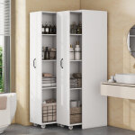 Biblioth�que extensible sur roulettes avec 8 �tag�res et barres m�tal, style moderne, en mdf, blanc, ...