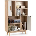 Goplus - bibliotheque meuble de rangement a 4 niveaux avec 4 etageres ouvertes et 2 cabinets de porte, ...