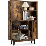 Goplus - bibliotheque meuble de rangement a 4 niveaux avec 4 etageres ouvertes et 2 cabinets de porte, ...