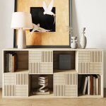 Biblioth�que modulable style scandinave, meuble de rangement 8 casiers en bois avec 4 portes sculpt�es, ...