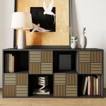 Biblioth�que modulable style scandinave, meuble de rangement 8 casiers en bois avec 4 portes sculpt�es, ...