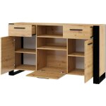 Commode nuka c sideboard 155x45x87 cm chêne artisan / noir mat avec 3 portes et 2 tiroirs, commode pour ... Commode nuka c sideboard 155x45x87 cm chêne artisan / noir mat avec 3 portes et 2 tiroirs, commode pour ...