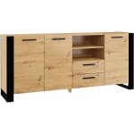 Commode nuka d sideboard 197x45x87 cm chêne artisan / noir mat avec 3 portes et 2 tiroirs, commode pour ... Commode nuka d sideboard 197x45x87 cm chêne artisan / noir mat avec 3 portes et 2 tiroirs, commode pour ...