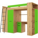 Bim furniture - lit superpos mezzanine verana gauche chne artisanal / vert