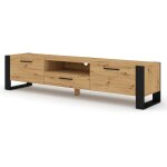 Bim furniture - meuble tv nuka 200x43x48 cm chne artisan / noir mat meuble bas buffet table tv commode ...