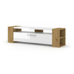 Bim furniture - meuble tv livia 160 cm ch�ne artisan / blanc brillant