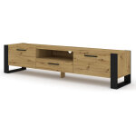 Bim furniture - meuble tv nuka 200x43x48 cm chne artisan / noir mat meuble bas buffet table tv commode ...