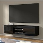 Bim furniture - net meuble tv suspendu au mur ou au sol cm 180 x 40 x 46 cm fa�ades noir brillant structure ...