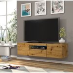 Bim furniture - meuble tv suspendu ou au sol led inclus 150x42 / 36x37 cm stand aura ch�ne