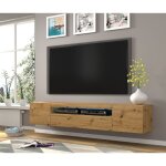 Bim furniture - meuble tv suspendu ou au sol led inclus 200x42 / 36x37 cm stand aura ch�ne