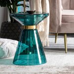 Bizzotto - table d'appoint design 36x46 cm en verre bleu canard et doré - verla Bizzotto - table d'appoint design 36x46 cm en verre bleu canard et doré - verla