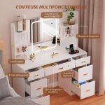 Blanc coiffeuse miroir coiffeuse �clairage led dewinner, 107 x 40 x 140 cm, luminosit� r�glable, 7 tiroirs, ...