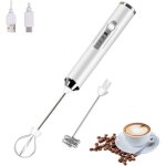 (blanc) mousseur � lait �lectrique portable avec 2 t�tes, fouet m�langeur � mousse avec usb rechargeable ...