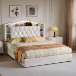 Blanketswarm - lit coffre 140 x 190 cm avec led, lit double rembourr� avec usb, lit double coffre lit ...