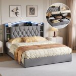 Blanketswarm - lit coffre 140 x 200 cm avec led, lit double rembourr� avec usb, lit double coffre lit ...