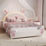 Blanketswarm - lit enfant fille 140x200 cm, lit princesse fille avec t�te de lit design lapin doux, lit ...