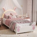 Blanketswarm - lit enfant fille 90x200 cm, lit princesse fille avec t�te de lit design lapin doux, lit ...